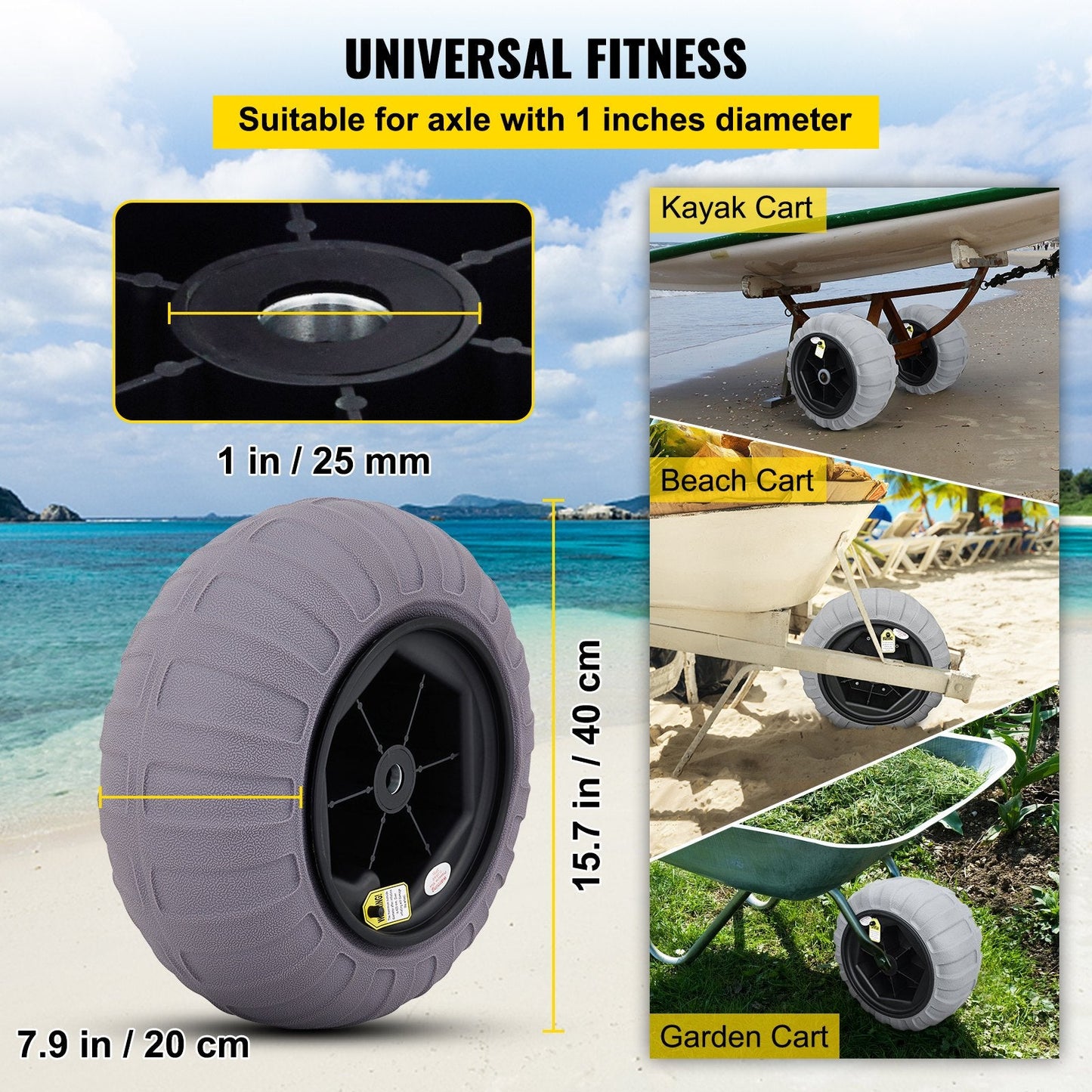 Inflatable Beach Wheels 40 cm TPU, 80 kg Capacity, Versatile Terrain Use