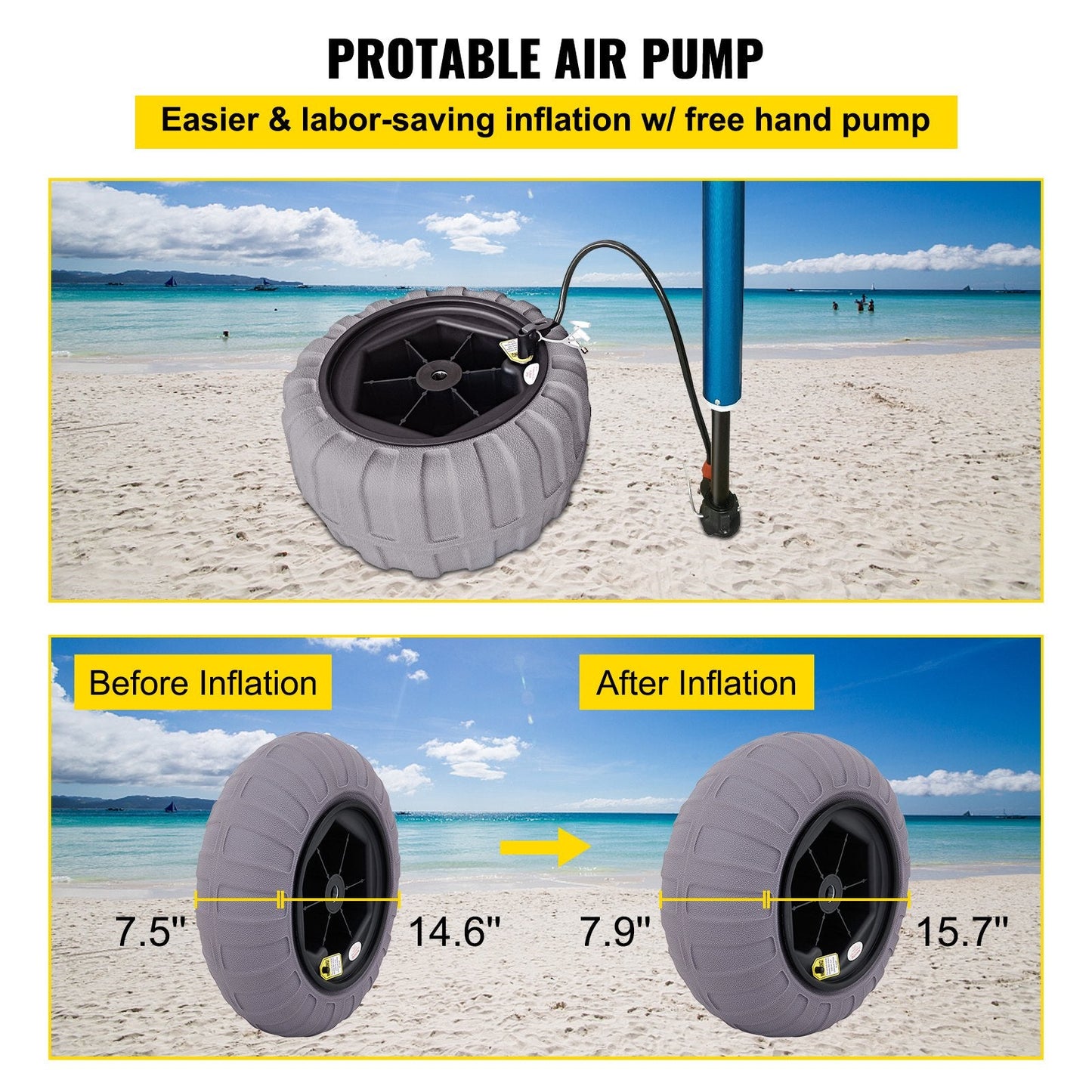 Inflatable Beach Wheels 40 cm TPU, 80 kg Capacity, Versatile Terrain Use
