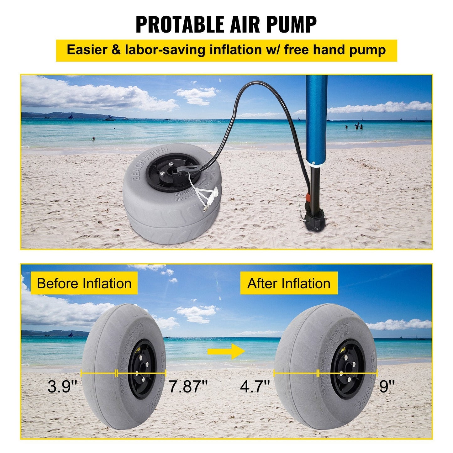 Inflatable PVC Beach Wheels (23 cm) - 35 kg Capacity for All Terrains