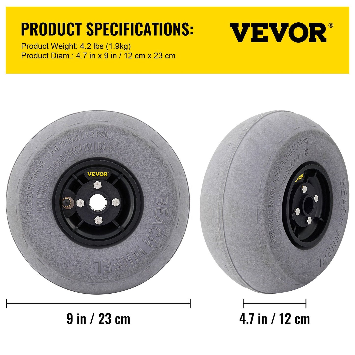 Inflatable PVC Beach Wheels (23 cm) - 35 kg Capacity for All Terrains