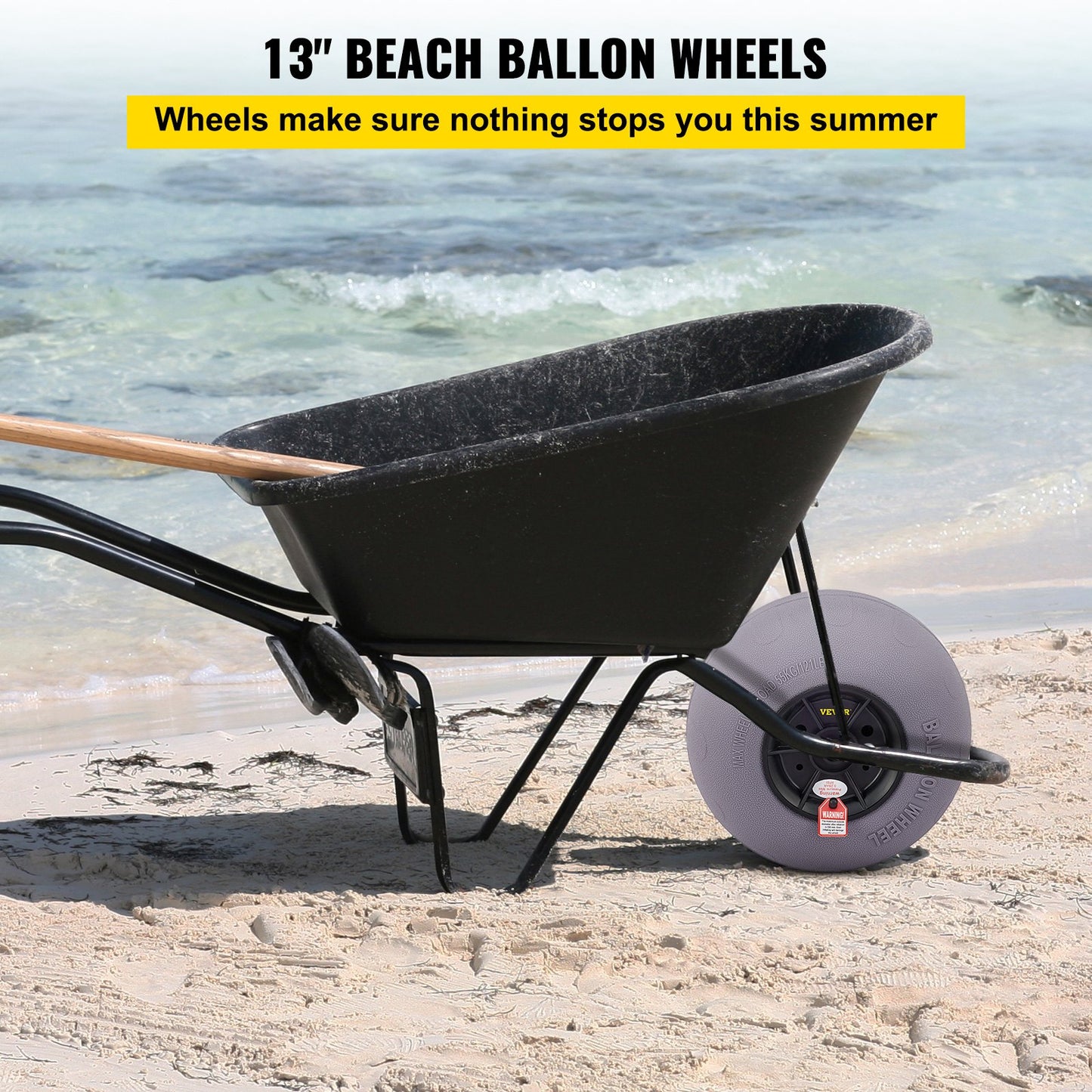 Beach Balloon Wheels, 33 cm Sand Tires with 81.5 cm Stainless Steel Axle, TPU Cart Tires for Kayak Dolly, Canoe Cart and Buggy with Air Pump, 2-Pack