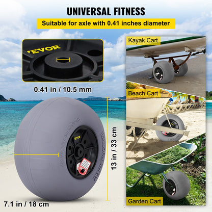 Beach Balloon Wheels, 33 cm Sand Tires with 81.5 cm Stainless Steel Axle, TPU Cart Tires for Kayak Dolly, Canoe Cart and Buggy with Air Pump, 2-Pack