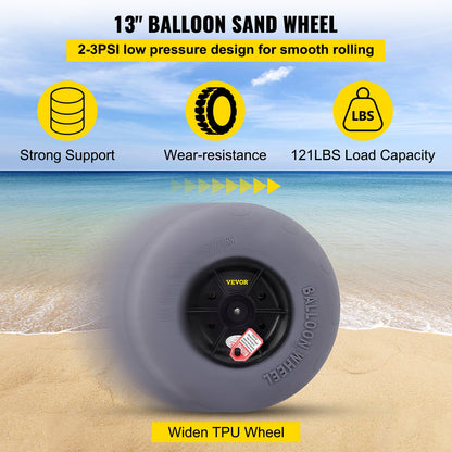Beach Balloon Wheels, 33 cm Sand Tires with 81.5 cm Stainless Steel Axle, TPU Cart Tires for Kayak Dolly, Canoe Cart and Buggy with Air Pump, 2-Pack