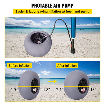 Beach Balloon Wheels, 33 cm Sand Tires with 81.5 cm Stainless Steel Axle, TPU Cart Tires for Kayak Dolly, Canoe Cart and Buggy with Air Pump, 2-Pack