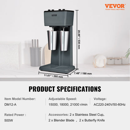 Double-Head Stainless Steel Milkshake Mixer with Adjustable Speeds and Timer