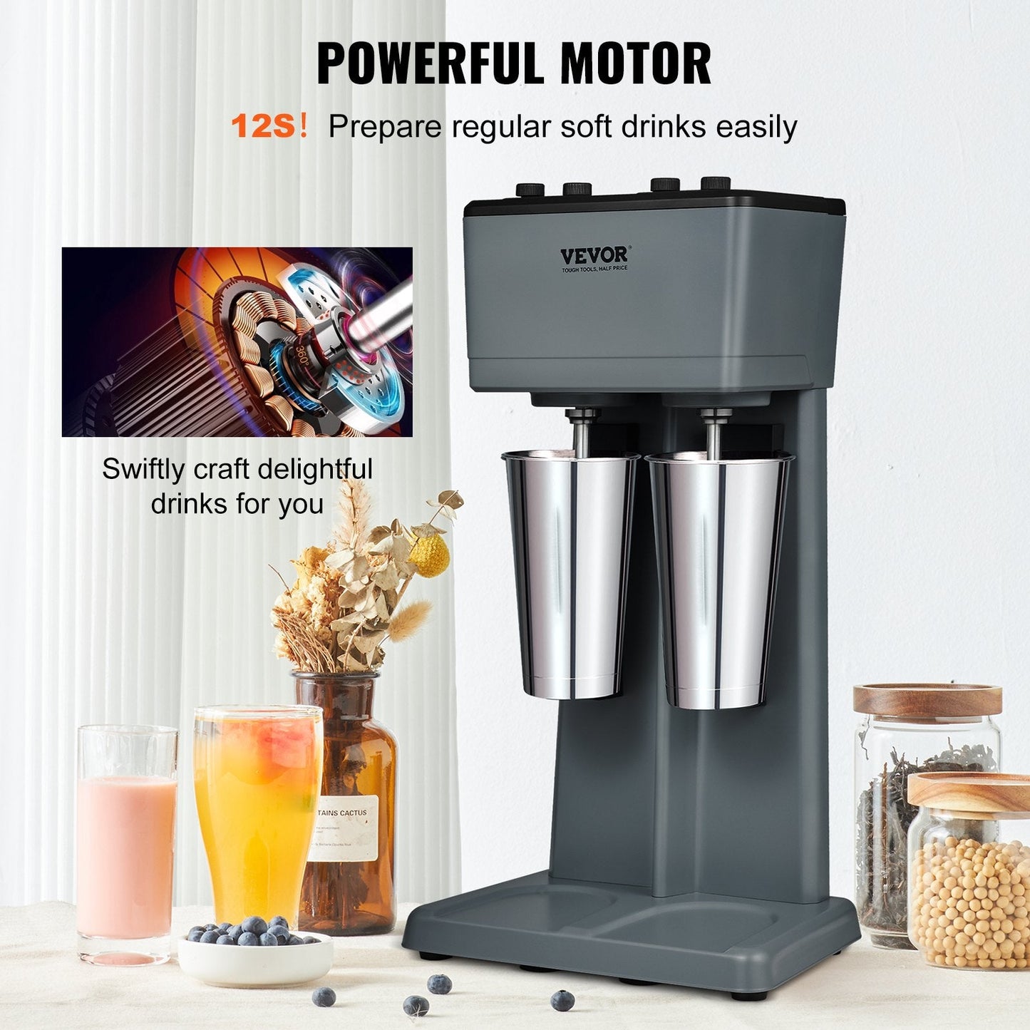 Double-Head Stainless Steel Milkshake Mixer with Adjustable Speeds and Timer
