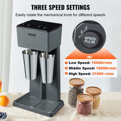 Double-Head Stainless Steel Milkshake Mixer with Adjustable Speeds and Timer