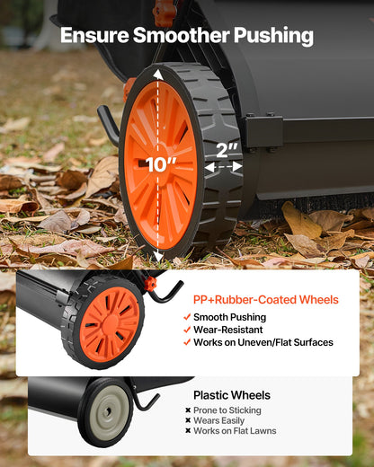 Push Lawn Sweeper, 76.2 cm Leaf & Grass Collector with 12 cu. ft. Hopper Bag, Adjustable Brush Height & Spinning Brushes, Heavy Duty Yard Sweeper with Rubber Wheels for Leaves Grass Cleanup