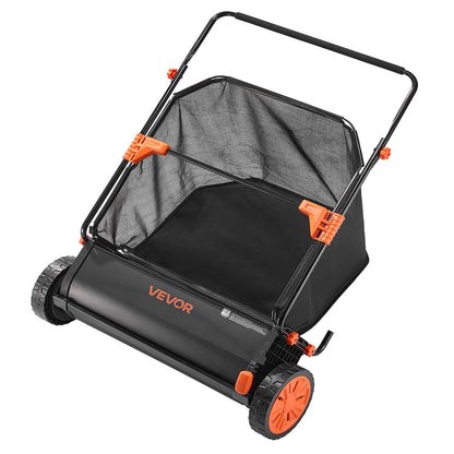 Push Lawn Sweeper, 76.2 cm Leaf & Grass Collector with 12 cu. ft. Hopper Bag, Adjustable Brush Height & Spinning Brushes, Heavy Duty Yard Sweeper with Rubber Wheels for Leaves Grass Cleanup