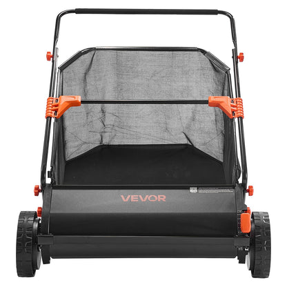 Push Lawn Sweeper, 76.2 cm Leaf & Grass Collector with 12 cu. ft. Hopper Bag, Adjustable Brush Height & Spinning Brushes, Heavy Duty Yard Sweeper with Rubber Wheels for Leaves Grass Cleanup