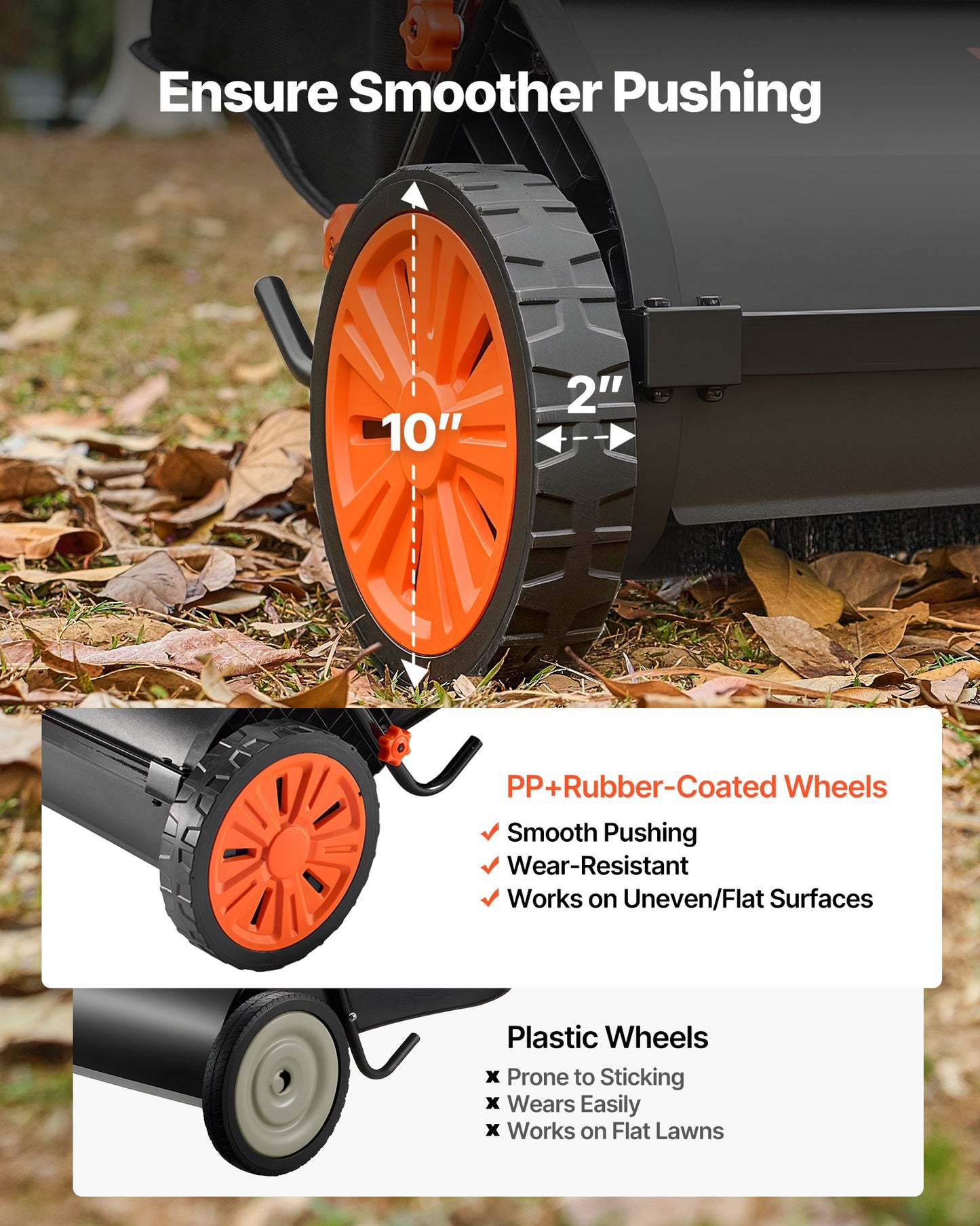 Push Lawn Sweeper, 66 cm Leaf & Grass Collector with 7 cu. ft. Hopper Bag, Adjustable Brush Height & Spinning Brushes, Heavy Duty Yard Sweeper with Rubber Wheels for Leaves Grass Cleanup