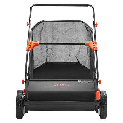 Push Lawn Sweeper, 66 cm Leaf & Grass Collector with 7 cu. ft. Hopper Bag, Adjustable Brush Height & Spinning Brushes, Heavy Duty Yard Sweeper with Rubber Wheels for Leaves Grass Cleanup