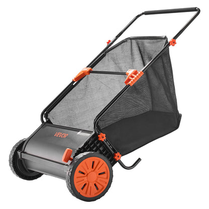 Push Lawn Sweeper, 66 cm Leaf & Grass Collector with 7 cu. ft. Hopper Bag, Adjustable Brush Height & Spinning Brushes, Heavy Duty Yard Sweeper with Rubber Wheels for Leaves Grass Cleanup
