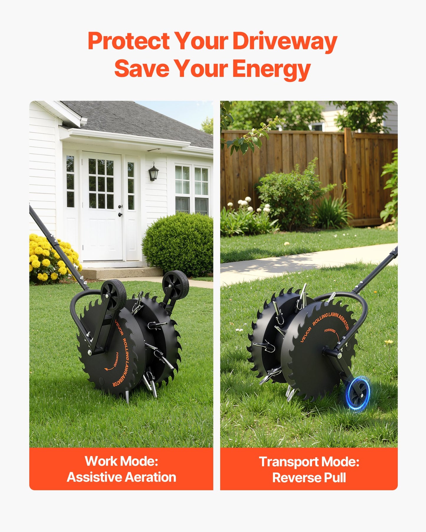 Rolling Lawn Core Aerator, 16.6 in Coring Aerator Roller with Anti-Clog Tines, Heavy Duty & Rust-Resistant, Yard Grass Pulling Plugs Manual Aeration Tool for Compacted Garden Soil Loosening