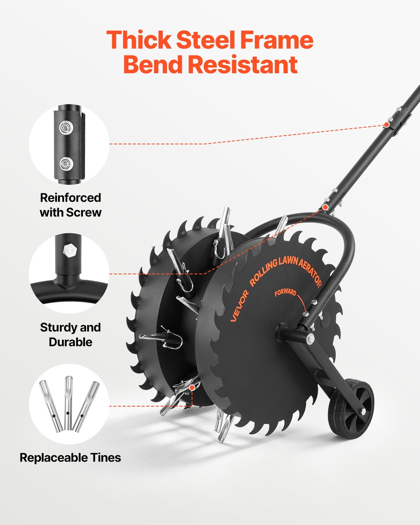 Rolling Lawn Core Aerator, 16.6 in Coring Aerator Roller with Anti-Clog Tines, Heavy Duty & Rust-Resistant, Yard Grass Pulling Plugs Manual Aeration Tool for Compacted Garden Soil Loosening