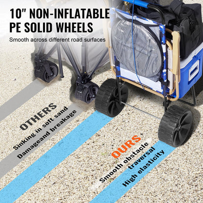 Heavy Duty Folding Beach Cart, 69kg Capacity, 0.39 x 0.4m Deck, 0.25m Wheels