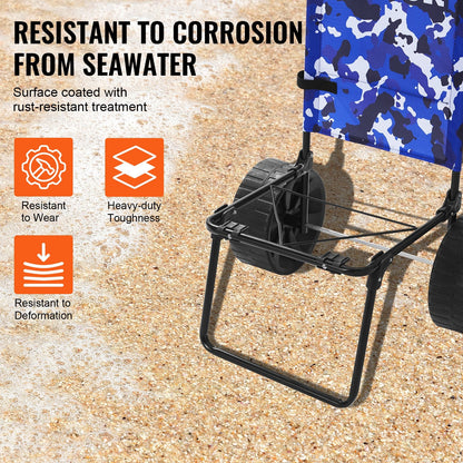 Heavy Duty Folding Beach Cart, 69kg Capacity, 0.39 x 0.4m Deck, 0.25m Wheels