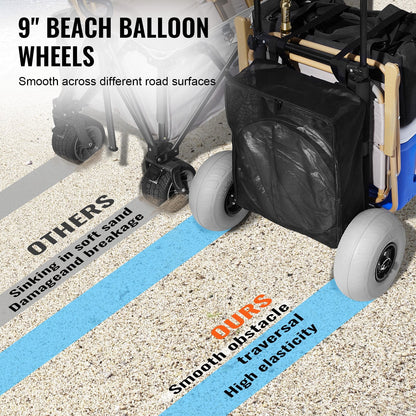 Heavy Duty Folding Beach Cart with Balloon Wheels, 0.51m x 0.37m Deck, 75kg Capacity
