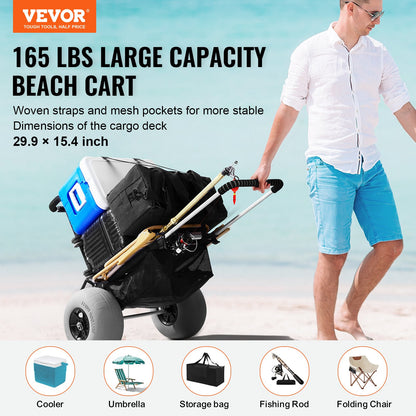 VEVOR Beach Dolly with Big Wheels for Sand, 29.9" x 15.4" Cargo Deck, w/ 12" Balloon