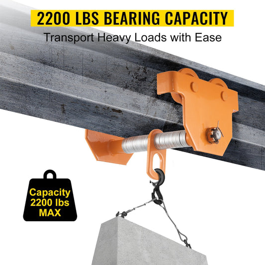 1-Ton Capacity Manual Trolley with Adjustable Width (0.06-0.20 m) and Dual Wheels