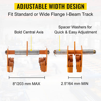 1-Ton Capacity Manual Trolley with Adjustable Width (0.06-0.20 m) and Dual Wheels