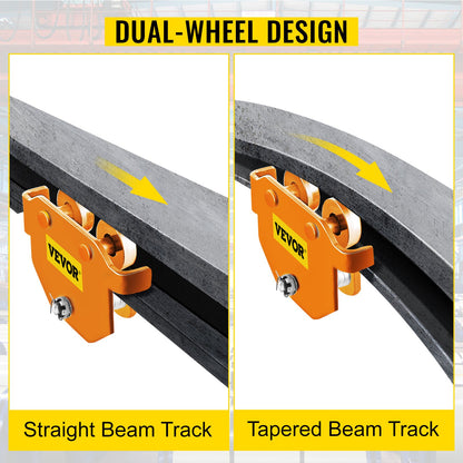 VEVOR Manual Trolley 997.9KG/1 Ton Load Capacity Beam Trolley with Dual Wheels 6.35-20.32