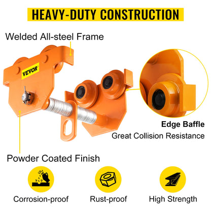 VEVOR Manual Trolley 997.9KG/1 Ton Load Capacity Beam Trolley with Dual Wheels 6.35-20.32