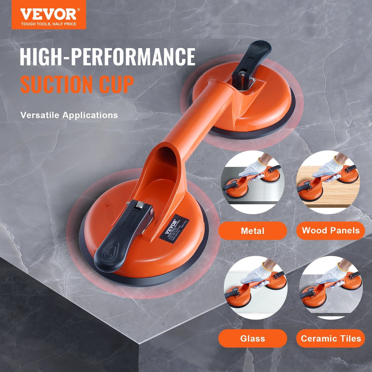 Heavy Duty Glass & Tile Lifter, 0.12m Suction Cups, 150kg Load Capacity, 2-Pack