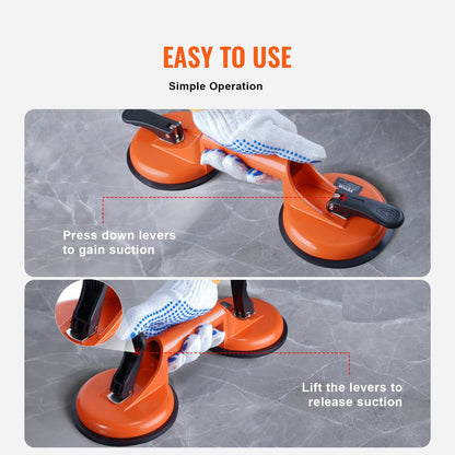 Heavy Duty Glass & Tile Lifter, 0.12m Suction Cups, 150kg Load Capacity, 2-Pack