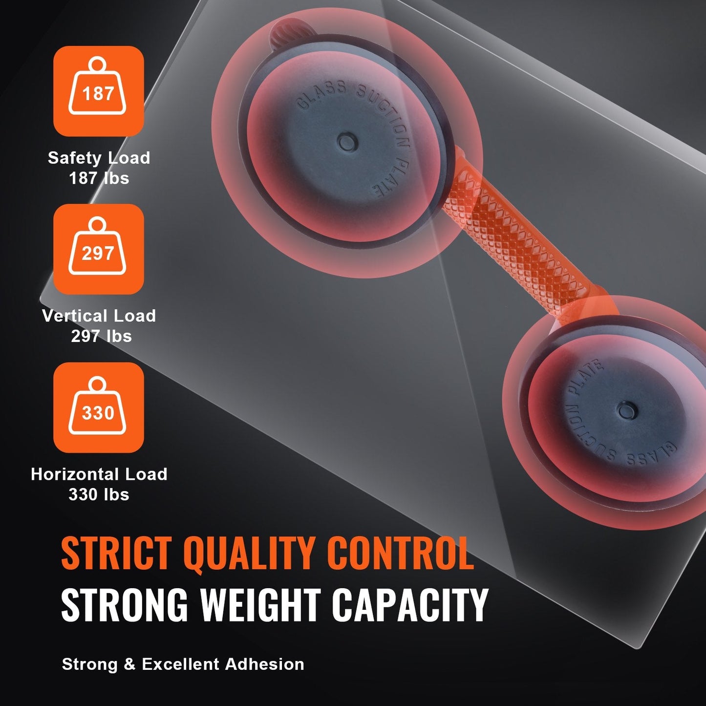 Heavy Duty Glass & Tile Lifter, 0.12m Suction Cups, 150kg Load Capacity, 2-Pack