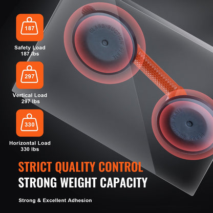 Heavy Duty Glass & Tile Lifter, 0.12m Suction Cups, 150kg Load Capacity, 2-Pack