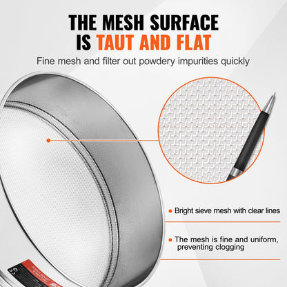Stainless Steel Flour Sifter, 10-Mesh, 0.4 kg, 0.3 Meter Diameter for Baking