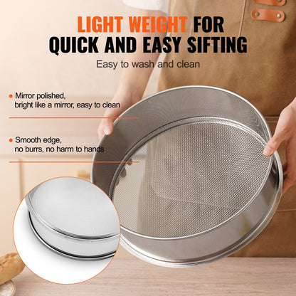 Stainless Steel Flour Sieve 12 Mesh for Baking, 0.32m Diameter, 0.4 kg Weight