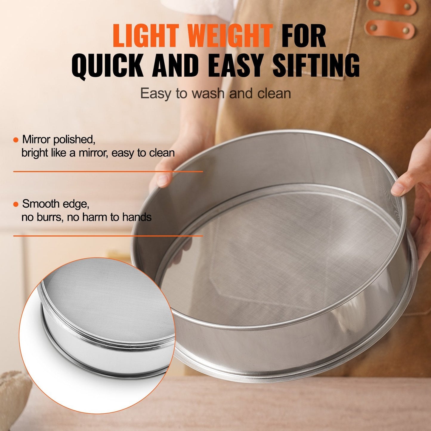 Fine Mesh Stainless Steel Flour Sifter, 150 Mesh, 0.4 kg, 320 mm Diameter