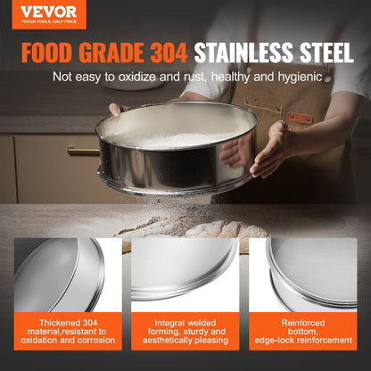 Stainless Steel 0.32m Fine Mesh Flour Sifter for Baking with 0.1mm Wire Diameter