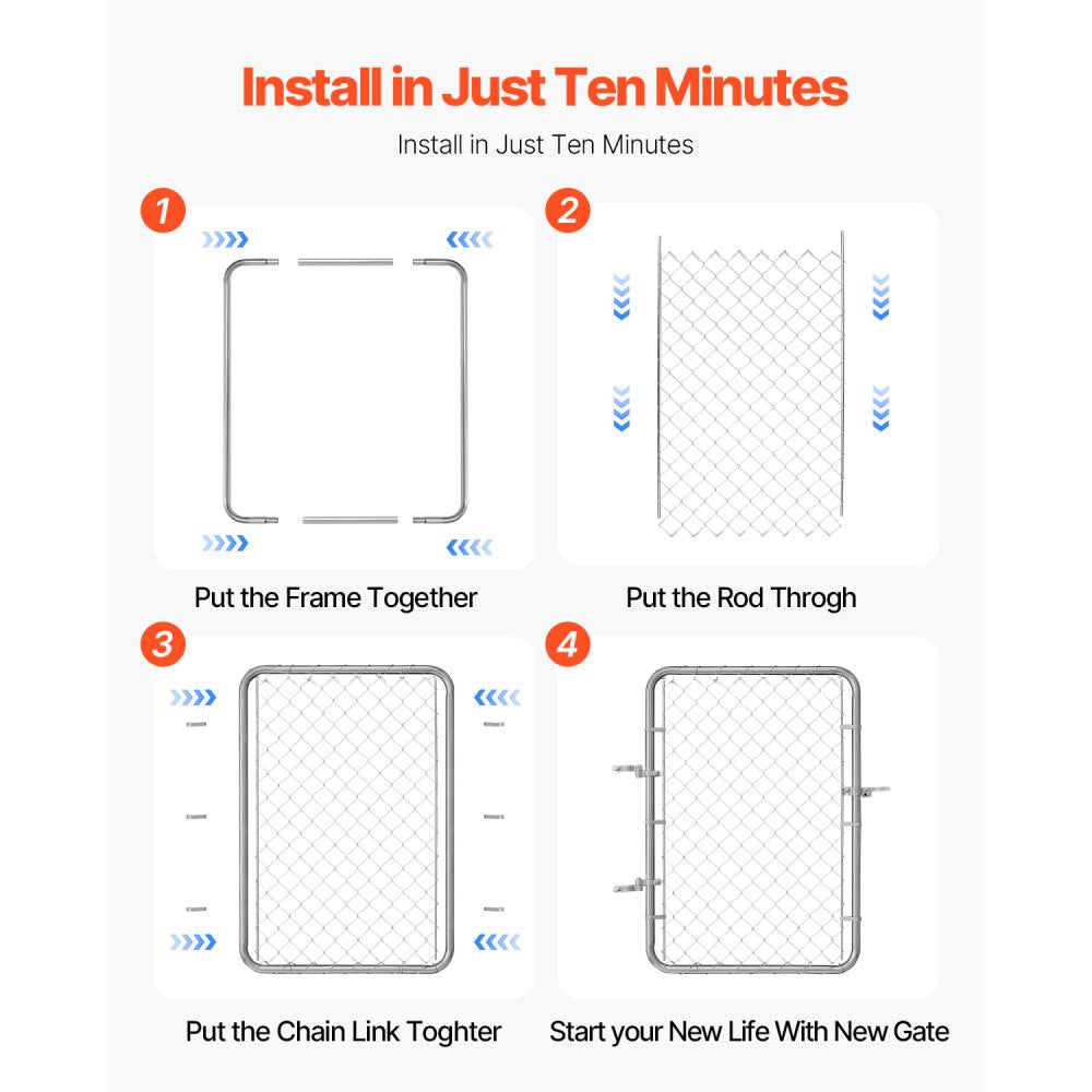 Chain Link Fence Gate Fit 2-6 ft x 4 ft Garden Gate Posts Not Included