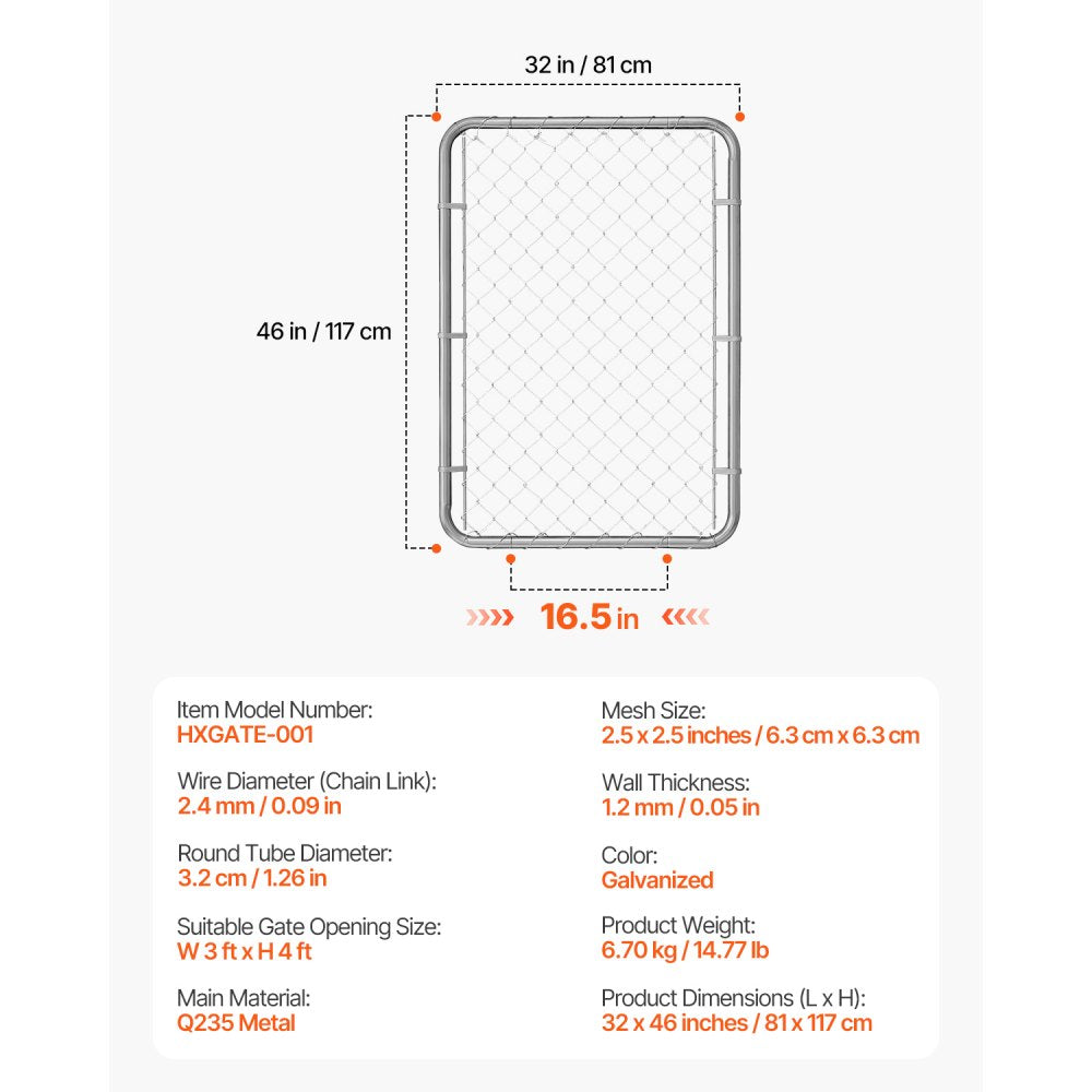 Chain Link Fence Gate Fit 2-6 ft x 4 ft Garden Gate Posts Not Included
