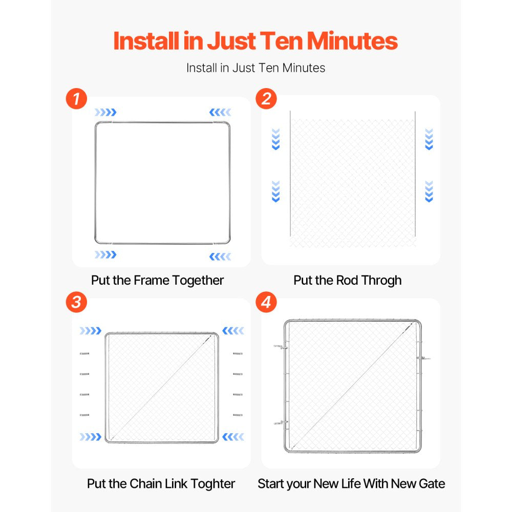 Chain Link Fence Gate Fit 3 ft x 4 ft Garden Fence Gate Posts Not Included