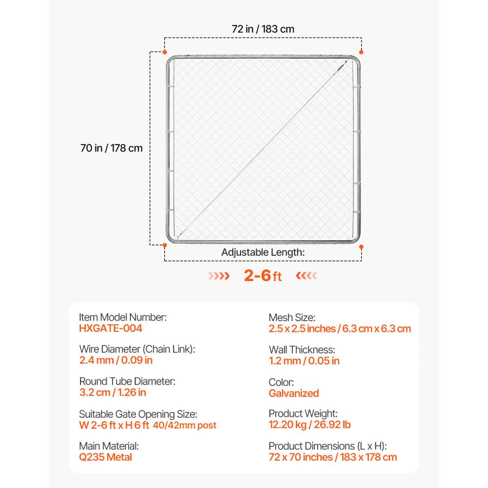Chain Link Fence Gate Fit 3 ft x 4 ft Garden Fence Gate Posts Not Included