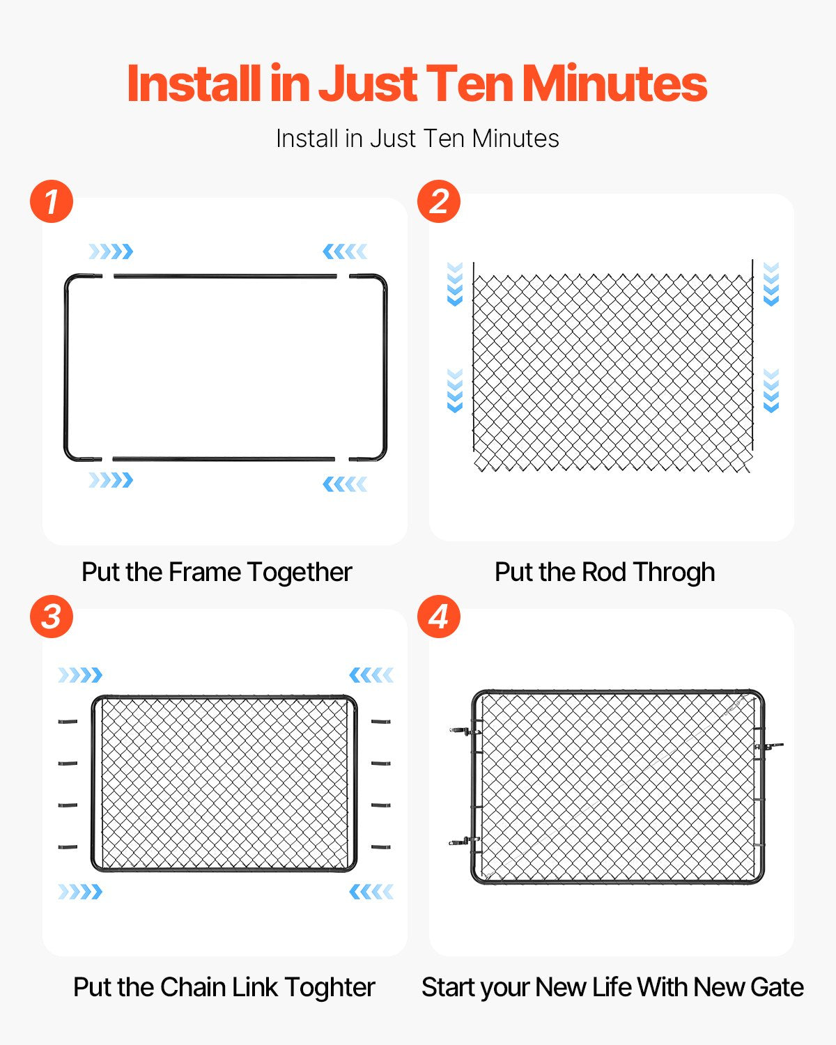 Chain Link Fence Gate, 183 x 122 cm, Adjustable Chain Link Fence Panel, Fit 67-183 cm (W) x 183 cm (H) Garden Fence Gate Opening, Fencing Gate with Plastic Coating, for Farm Black, Posts Not Included