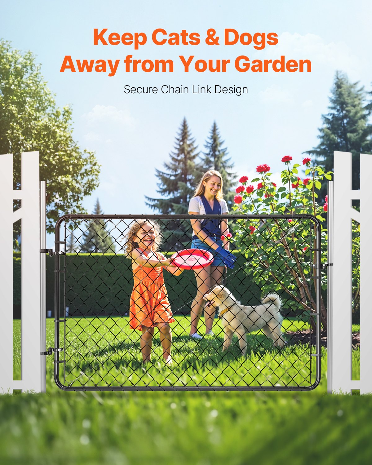 Chain Link Fence Gate, 183 x 122 cm, Adjustable Chain Link Fence Panel, Fit 67-183 cm (W) x 183 cm (H) Garden Fence Gate Opening, Fencing Gate with Plastic Coating, for Farm Black, Posts Not Included