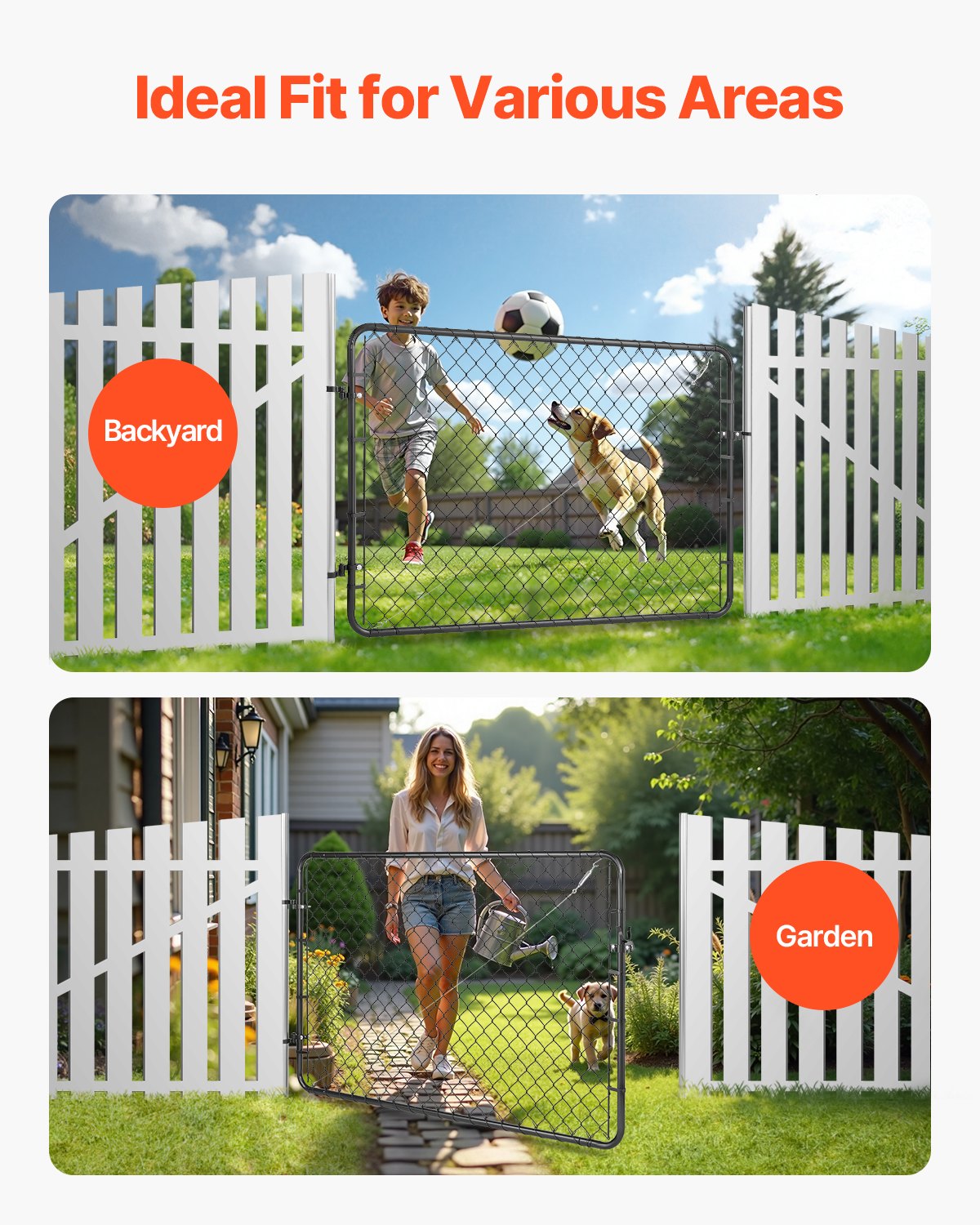 Chain Link Fence Gate, 183 x 122 cm, Adjustable Chain Link Fence Panel, Fit 67-183 cm (W) x 183 cm (H) Garden Fence Gate Opening, Fencing Gate with Plastic Coating, for Farm Black, Posts Not Included