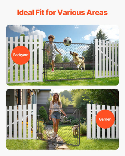 Chain Link Fence Gate, 183 x 122 cm, Adjustable Chain Link Fence Panel, Fit 67-183 cm (W) x 183 cm (H) Garden Fence Gate Opening, Fencing Gate with Plastic Coating, for Farm Black, Posts Not Included
