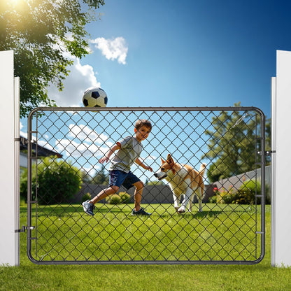 Chain Link Fence Gate, 183 x 122 cm, Adjustable Chain Link Fence Panel, Fit 67-183 cm (W) x 183 cm (H) Garden Fence Gate Opening, Fencing Gate with Plastic Coating, for Farm Black, Posts Not Included