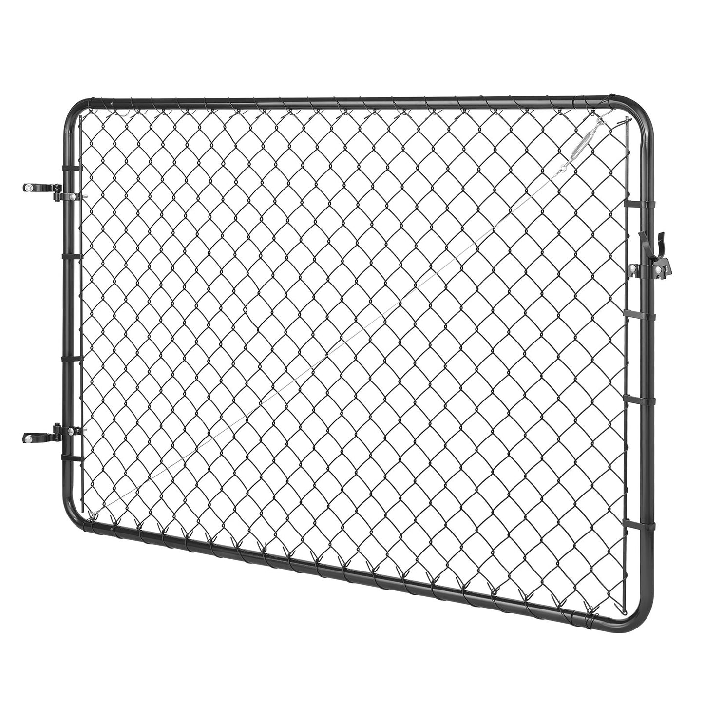Chain Link Fence Gate, 183 x 122 cm, Adjustable Chain Link Fence Panel, Fit 67-183 cm (W) x 183 cm (H) Garden Fence Gate Opening, Fencing Gate with Plastic Coating, for Farm Black, Posts Not Included