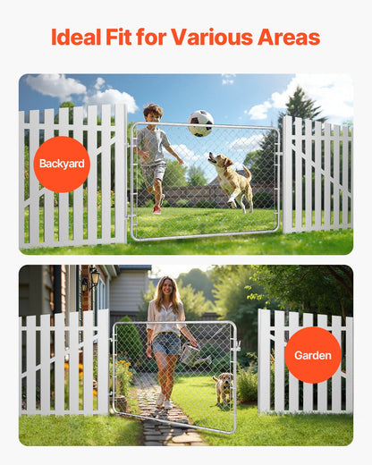 Chain Link Fence Gate, 183 x 122 cm, Adjustable Chain Link Fence Panel, Fit 67-183 cm (W) x 183 cm (H) Garden Fence Gate Opening, Rust-Resistant Galvanized Fencing Gate for Farm, Posts Not Included