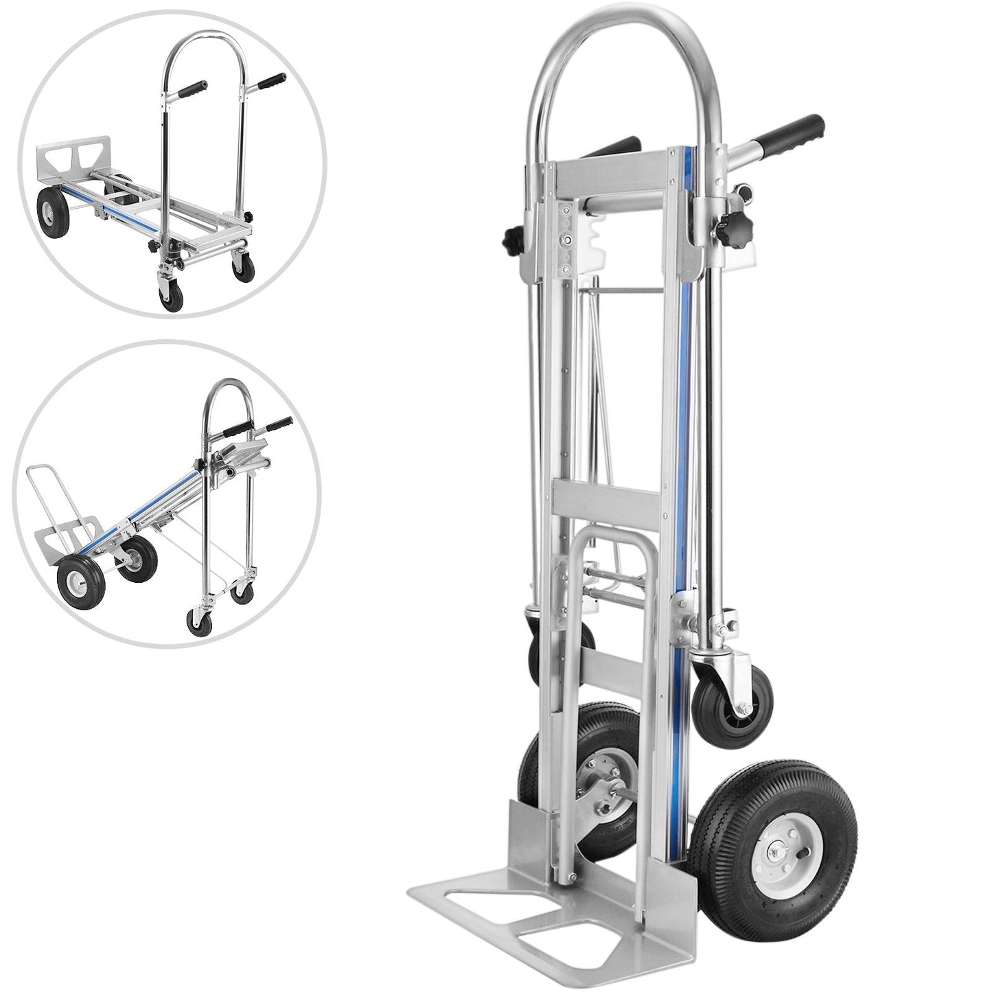 Aluminum 3-in-1 Folding Hand Truck & Dolly with 250kg Capacity, 10" Pneumatic Tires