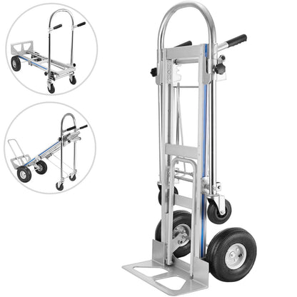 Aluminum 3-in-1 Folding Hand Truck & Dolly with 250kg Capacity, 10" Pneumatic Tires