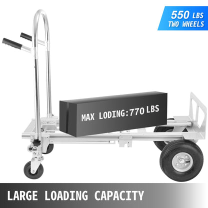 Aluminum 3-in-1 Folding Hand Truck & Dolly with 250kg Capacity, 10" Pneumatic Tires