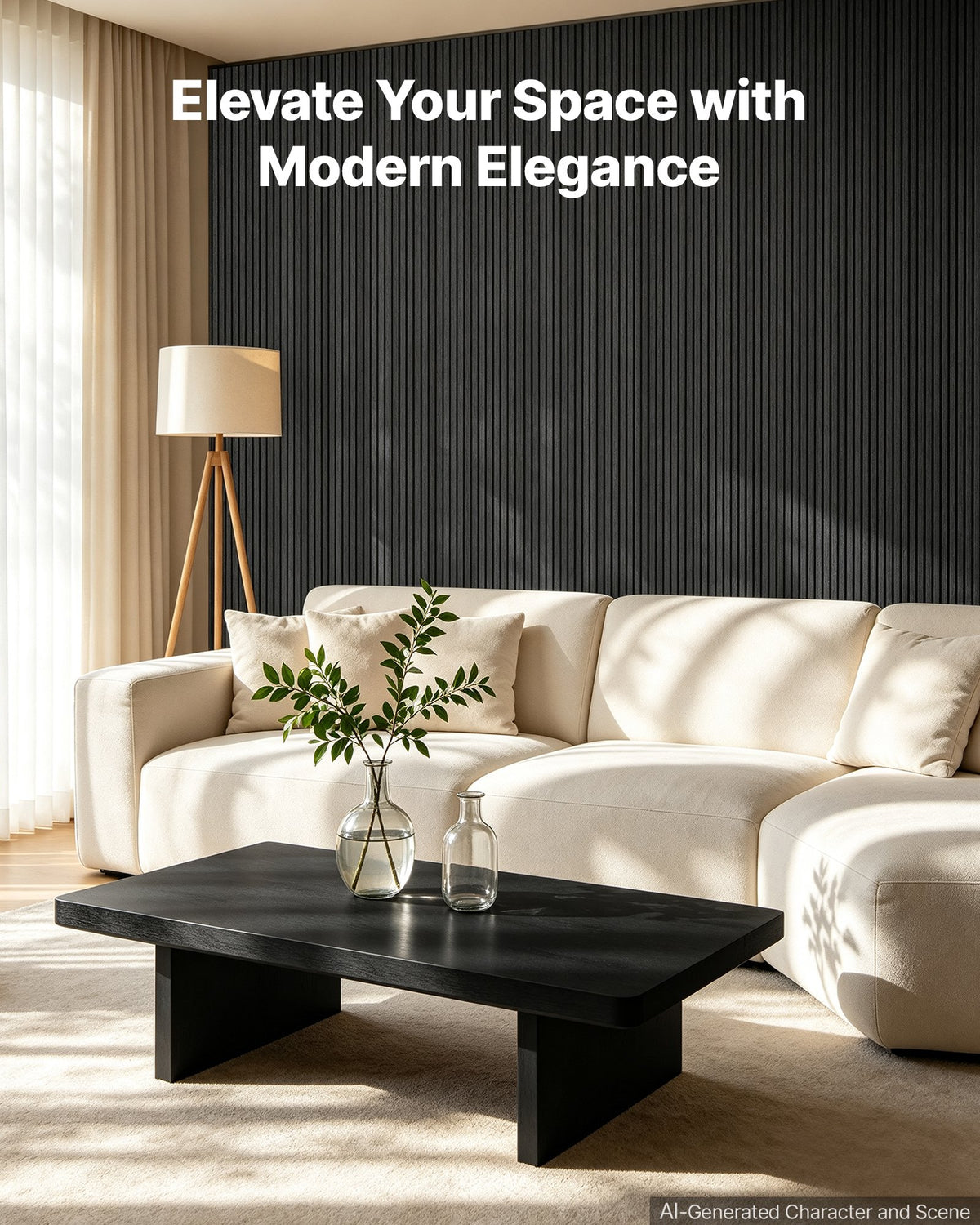 Wood Wall Panels, 1200 x 600 mm, Acoustic Slat Panels, Black Gray, Sound Absorbing for Living Rooms, Bedrooms, Offices, and Studios, Interior Wall Decor, PET Construction, Screw Kit, 8-Pack
